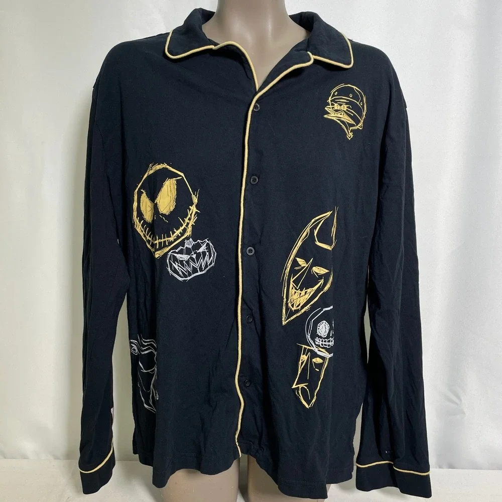 Disney Nightmare Before Christmas Jack Skellington Black Pajama Top Womens LARGE - Picture 1 of 11